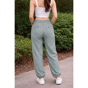 Liz Claiborne‎ Green Linen Blend Jogger Pants Petite Small PS Drawstring Casual